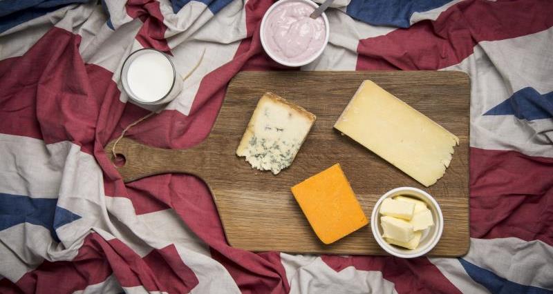 Red, white and blue of British cheese