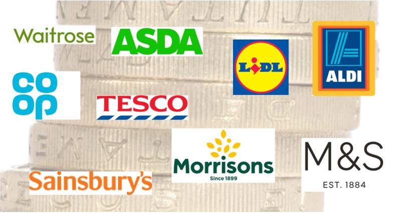 supermarket logos and pound coin, web crop_40486
